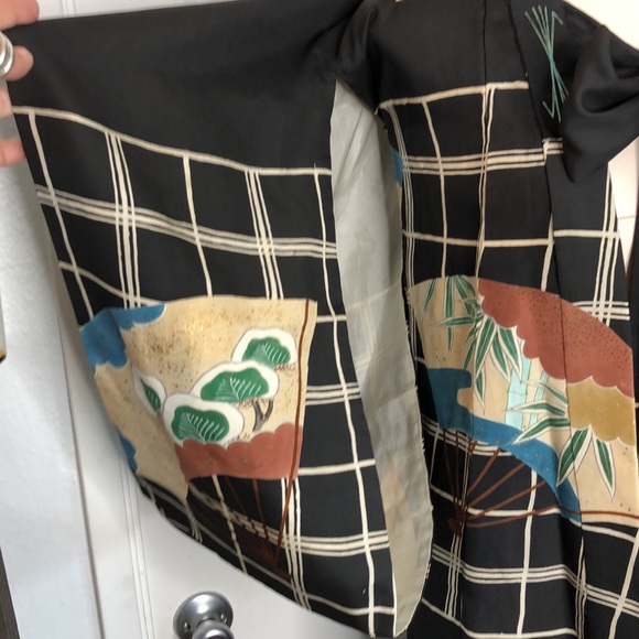 Vintage silk graphic print seagull Kimono robe - Picture 9 of 12